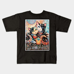 Cat Couple with Flowers : A Louis Wain abstract psychedelic Art Print Kids T-Shirt